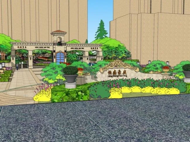 Sketchup Landscape Model | Community Landscape, Residential Landscape, Classical Style