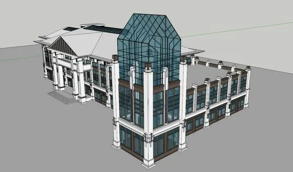 Sketchup Residential Model | Multi story Residential Activity Center, Classical Style