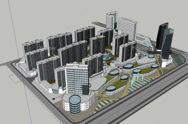 Sketchup Complex Model | Multi story and High rise Urban Complex, Modern Style, Multi story and High rise Mixed Use