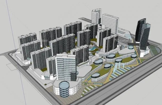 Sketchup Complex Model | Multi story and High rise Urban Complex, Modern Style, Multi story and High rise Mixed Use