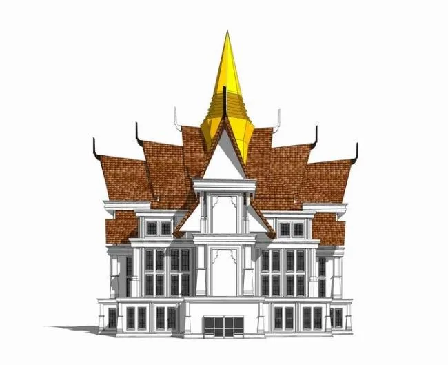 Sketchup Cultural Model | Multi story Church, Thai, Classical Southeast Asian Style, Cultural and Religious Architecture