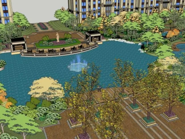 Sketchup Landscape Model | Community Landscape, Residential Landscape, Classical Style