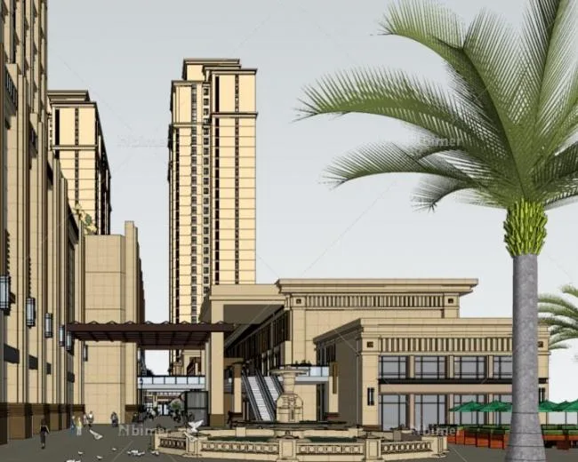 Sketchup Complex Model | Multi story Commercial and Residential Complex, ArtDeco Style