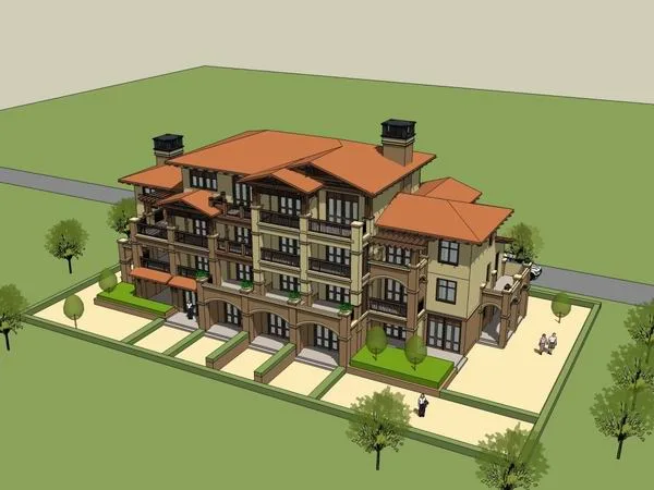 Sketchup Villa Model | Twin Villa, Classical Style