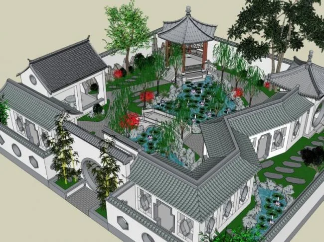 Sketchup Landscape Model | Chinese Garden, Chinese Jiangnan Garden, Landscape Architecture, Chinese Style