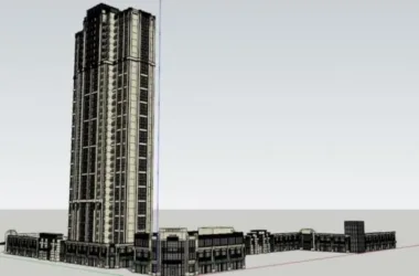 Western Classical High-Rise Residential with Ground Floor Commercial Space in SketchUp Model-BIM WORLD