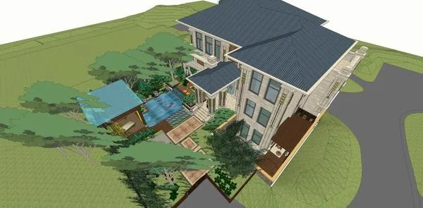 Sketchup Villa Model | Solo Villa, Southeast Asian Classical Style