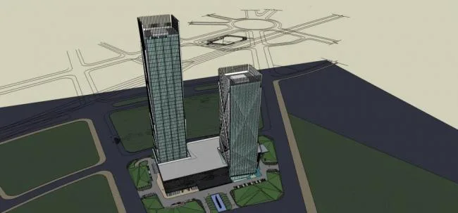 Sketchup Office Model | Super high-rise office building, hotel, commercial podium, modern style