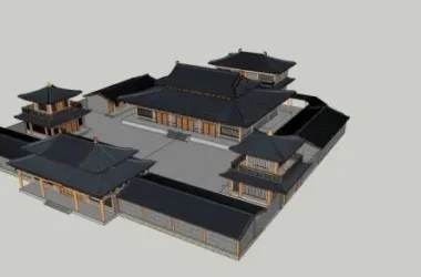 SketchUp Model of Ancient Chinese Multi-Story Temple Architecture-BIM WORLD