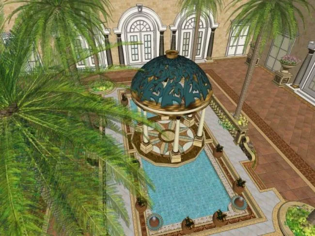 Sketchup Landscape Model | Courtyard Landscape, European Style, Classical Style