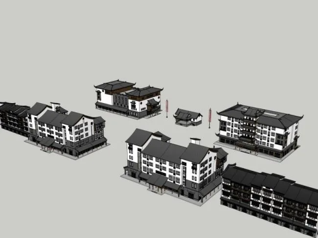 Sketchup Business Model | Multi story Ancient Town, Modern Chinese Style