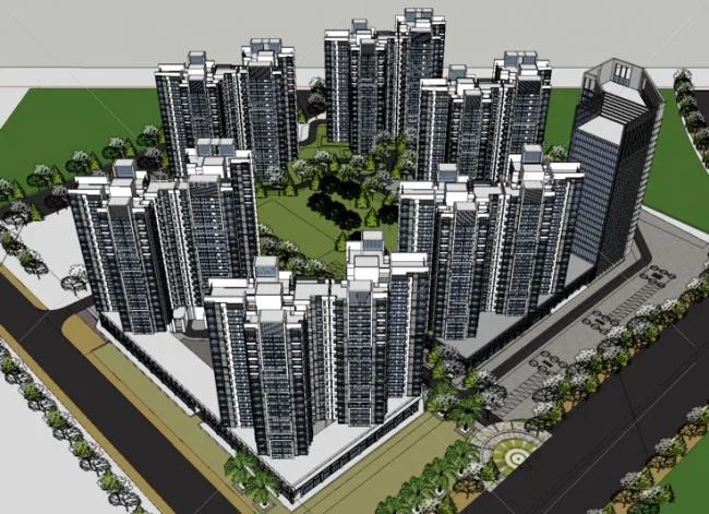 Sketchup Residential Model | Modern Style, High Rise Residential Complex, Yuehai International, Ground Floor Commercial