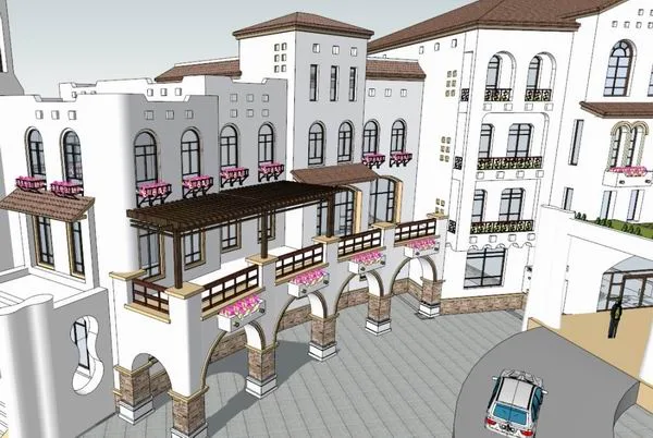 Sketchup Business Model | Multi story Commercial Club, Spanish Classical Style