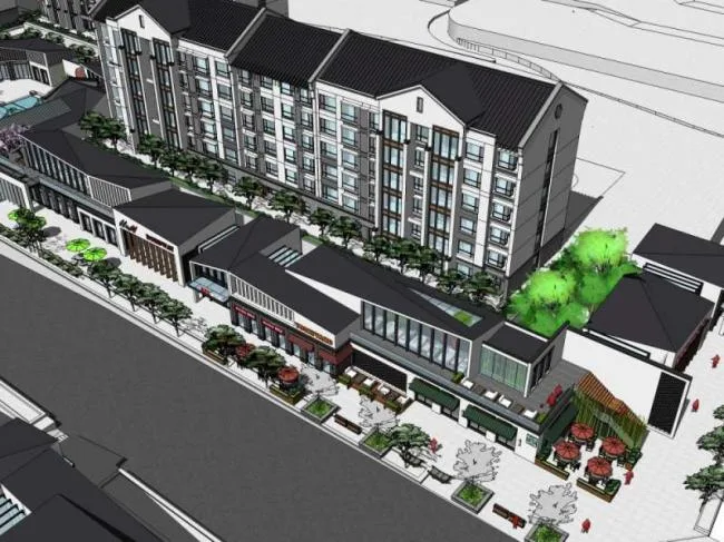 Sketchup Residential Model | Multi story Residential, Ground Floor Commercial, Chinese Style