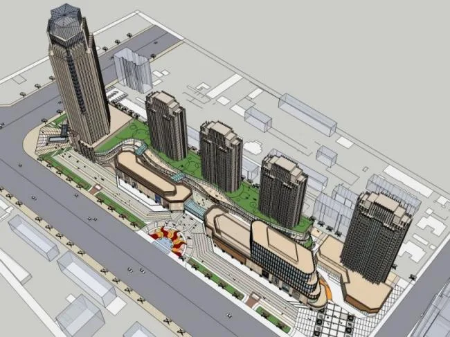 Sketchup Business Model | Multi story Commercial Street, Modern Style