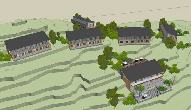 Hilltop Resort Hotel Cluster: Multi-Story New Chinese Style Model in SketchUp