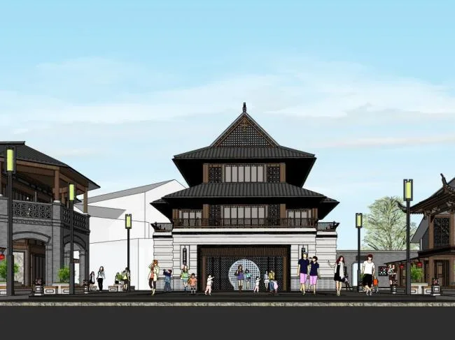 Sketchup Business Model | Multi story Commercial Street, Chinese Style
