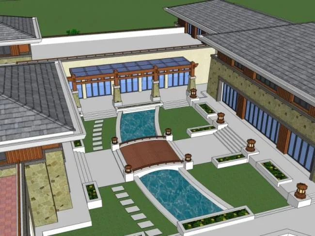 Sketchup Business Model | Low Level Clubhouse, Classical Style