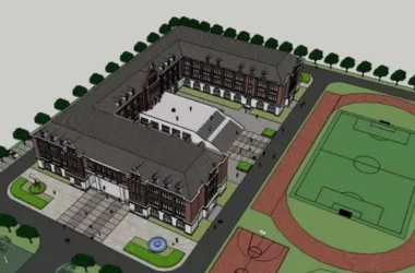 SketchUp School Model: Multi-Story Primary and Secondary Teaching Building in British Classical Style-BIM WORLD