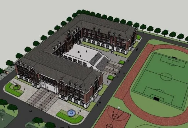 SketchUp School Model: Multi-Story Primary and Secondary Teaching Building in British Classical Style