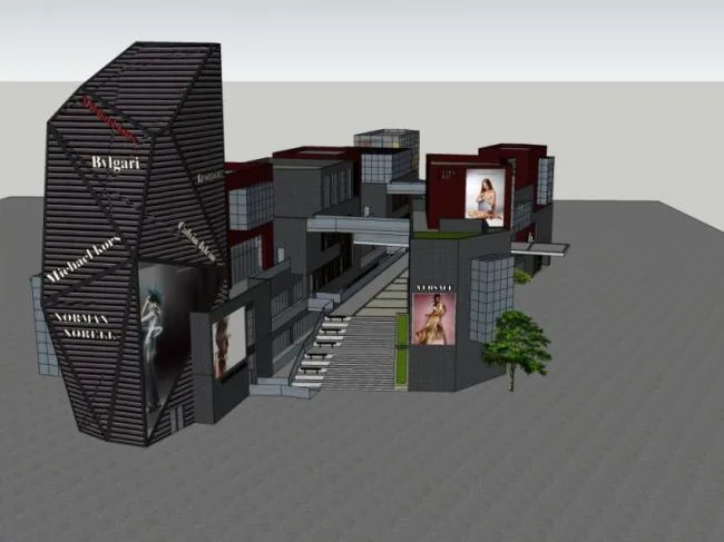 Sketchup Business Model | Multi story Commercial Pedestrian Street, Modern Style