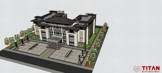 Sketchup School Model | Wright style teaching building, multi story school, educational building, classical style