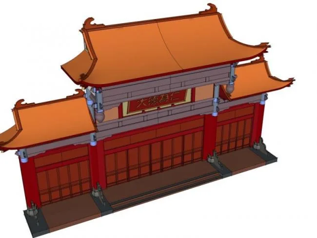 Sketchup Sketch Model | Hotel Gate, Chinese Style, Sketch