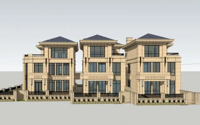 French-Inspired Classical Stacked Villa Model in SketchUp