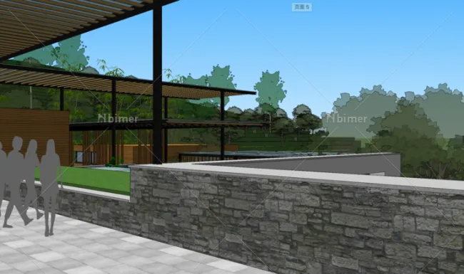 Sketchup Business Model | Multi story flat roof mountain club, modern style