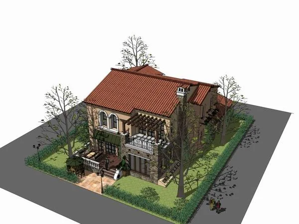 Sketchup Villa Model | Single Family Villa, Classical Style