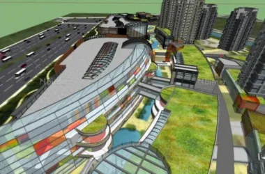 SketchUp Complex Model: Multi-Story Mixed-Use Commercial and Residential High-Rise with Modern Shopping Center-BIM WORLD