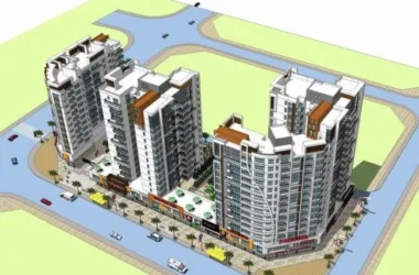 Modern High-Rise Residential Complex with Street-Level Commercial Spaces and Podium – SketchUp Model-BIM WORLD