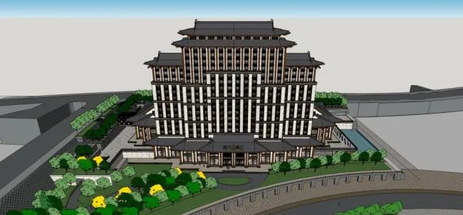 Sketchup Hotel Model | Nanhu Deshenghe Hotel, Office, High Rise, Chinese Style