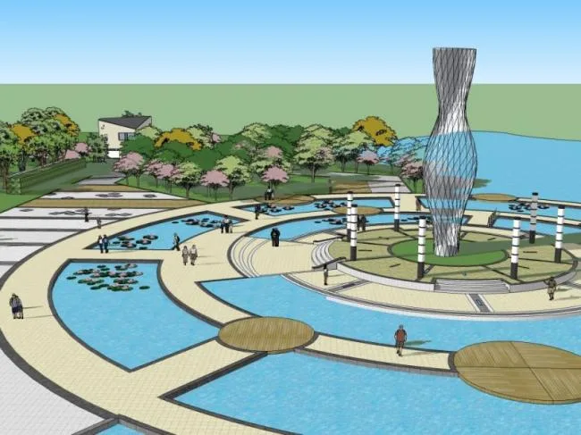 Sketchup Landscape Model | Square Landscape, Modern Style