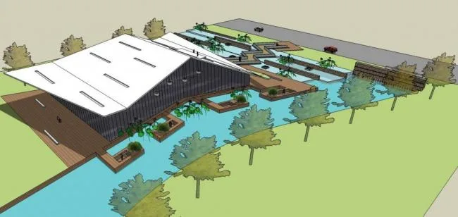 Sketchup Business Model | Multi story Riverside Clubhouse, Commercial Building, Modern Style