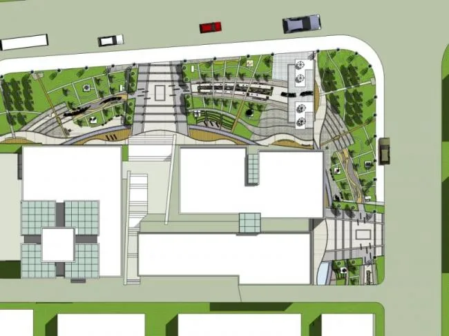 Sketchup Landscape Model | Square Landscape, Office Landscape, Modern Style