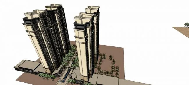 Sketchup residential model | the Taihu Lake official residence, residential building, high-rise residence, commercial podium, neoclassical style