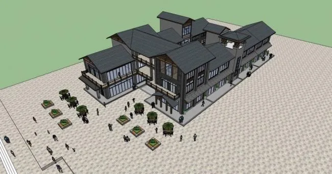 Sketchup Business Model | Multi story Commercial Street, Chinese Style
