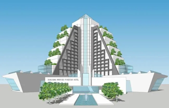 Sketchup Hotel Model | High rise trapezoidal hotel, modern style