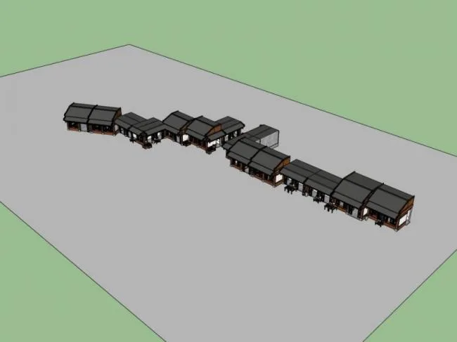 Sketchup Business Model | Low rise Commercial Street, Chinese Style