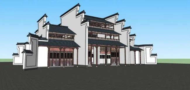 Sketchup Business Model | Multi story commercial building, Huizhou style, ancient architecture, Chinese style