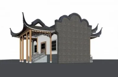 SketchUp Model: Single-Story Chinese-Style Stage and Landscape Design-BIM WORLD