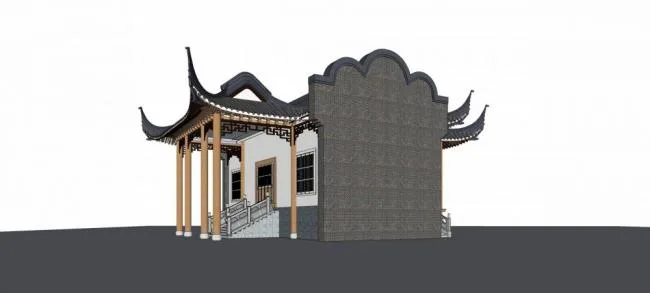SketchUp Model: Single-Story Chinese-Style Stage and Landscape Design