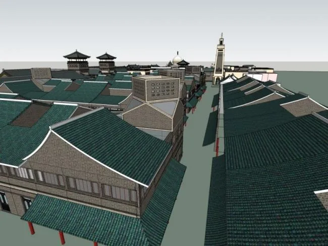 Sketchup Business Model | Multi story Commercial Street, Chinese Style