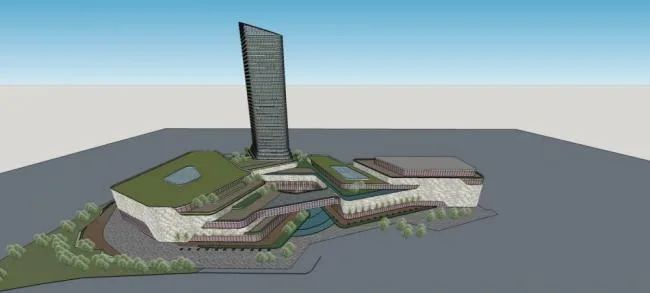 Sketchup Office Model | High rise commercial office building, modern style, hotel, shopping mall, commercial podium