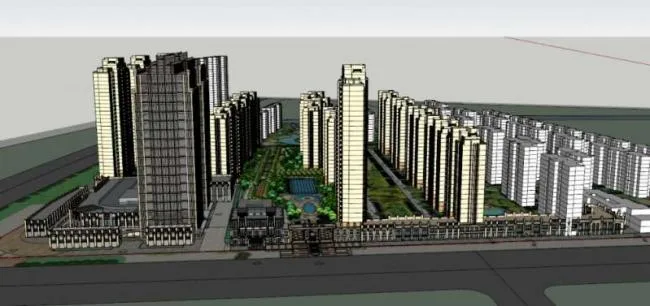 Sketchup Residential Model | Super high-rise residential, ground floor commercial, classical style