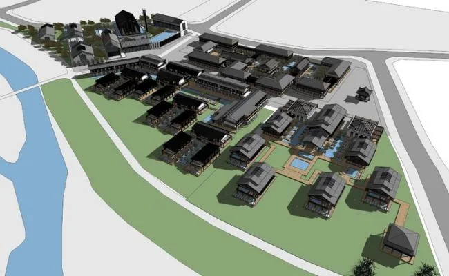 Sketchup Hotel Model | Multi story Antique Hot Spring Club Hotel, New Chinese Style