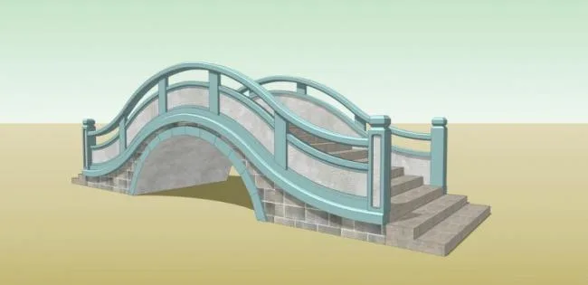 SketchUp Material Model: Stone Arch Bridge and Landscape Components