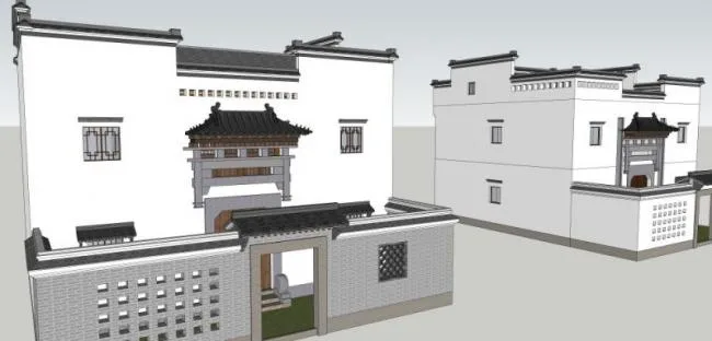 Sketchup Residential Model | Low rise Residence, Huizhou style Residence, Chinese Style