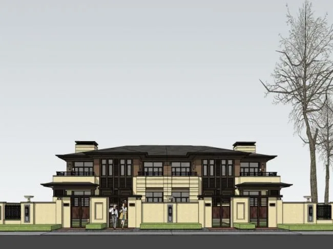 Sketchup Villa Model | Twin Villa, Modern Style